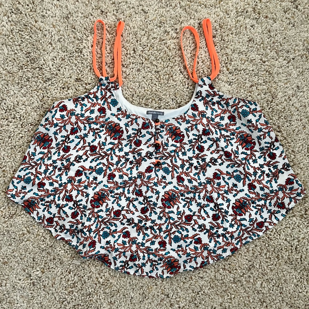 Charlotte Russe Floral Crop Top Tank with Orange Accents